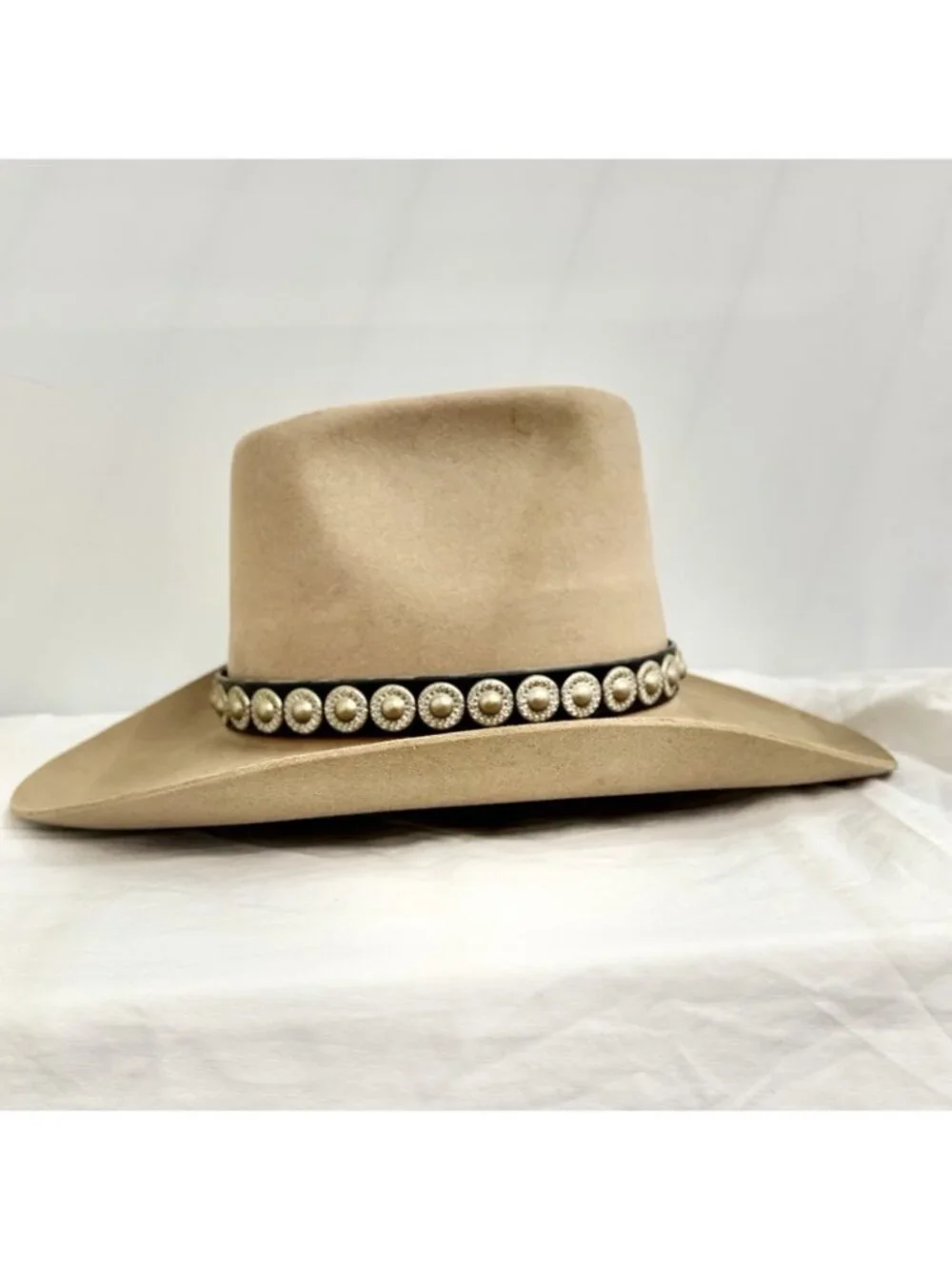 Hush Puppies Men’s Tan Wool Felt Western Cowboy Hat Studded Band Size XL 7 7/8